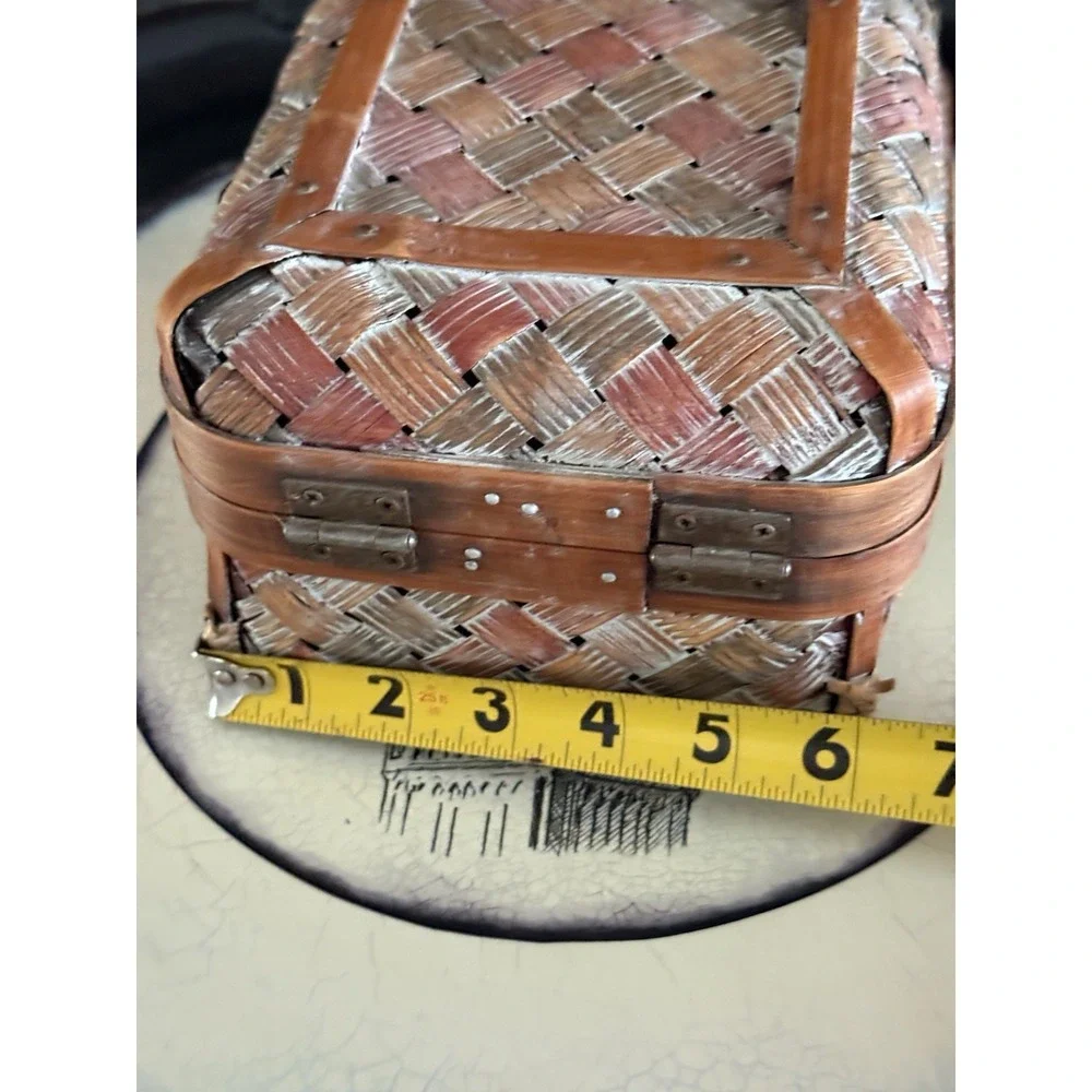 Vintage Wicker Weave Chest Basket Rattan Wood Treasure Hinged Box‎ Decor,
